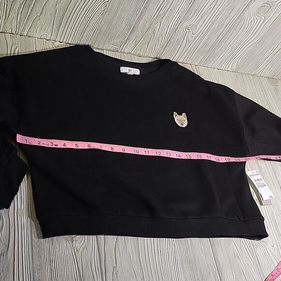 BP Black Jindo Cropped Sweater with Embroidered Dog Patch Womens Small NWT - Picture 10 of 13